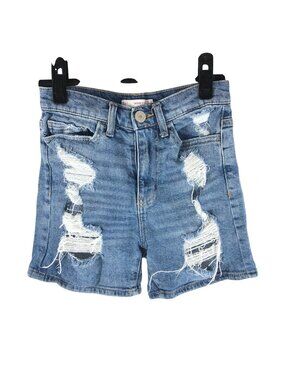 So Womens Vintage Stretch Mom Shorts High-Rise Distressed Medium Wash Size 1